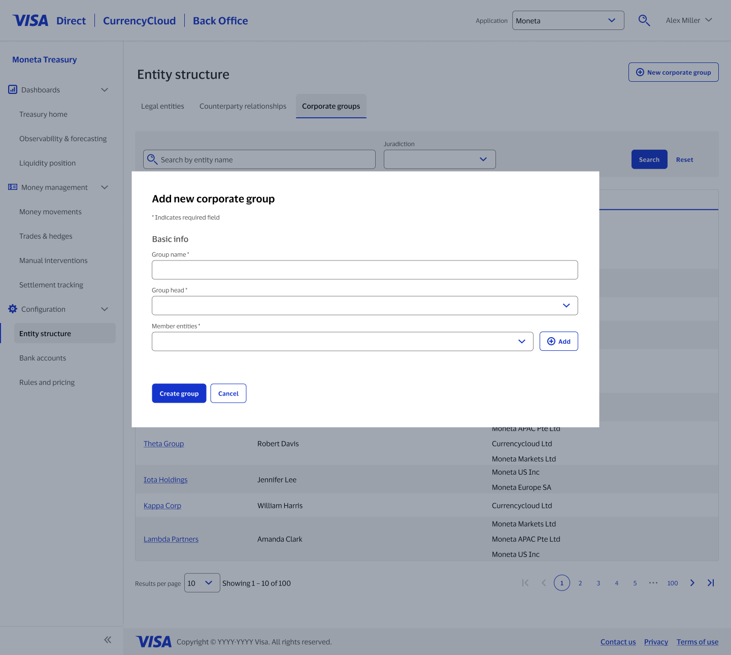 Production: add new corporate group modal